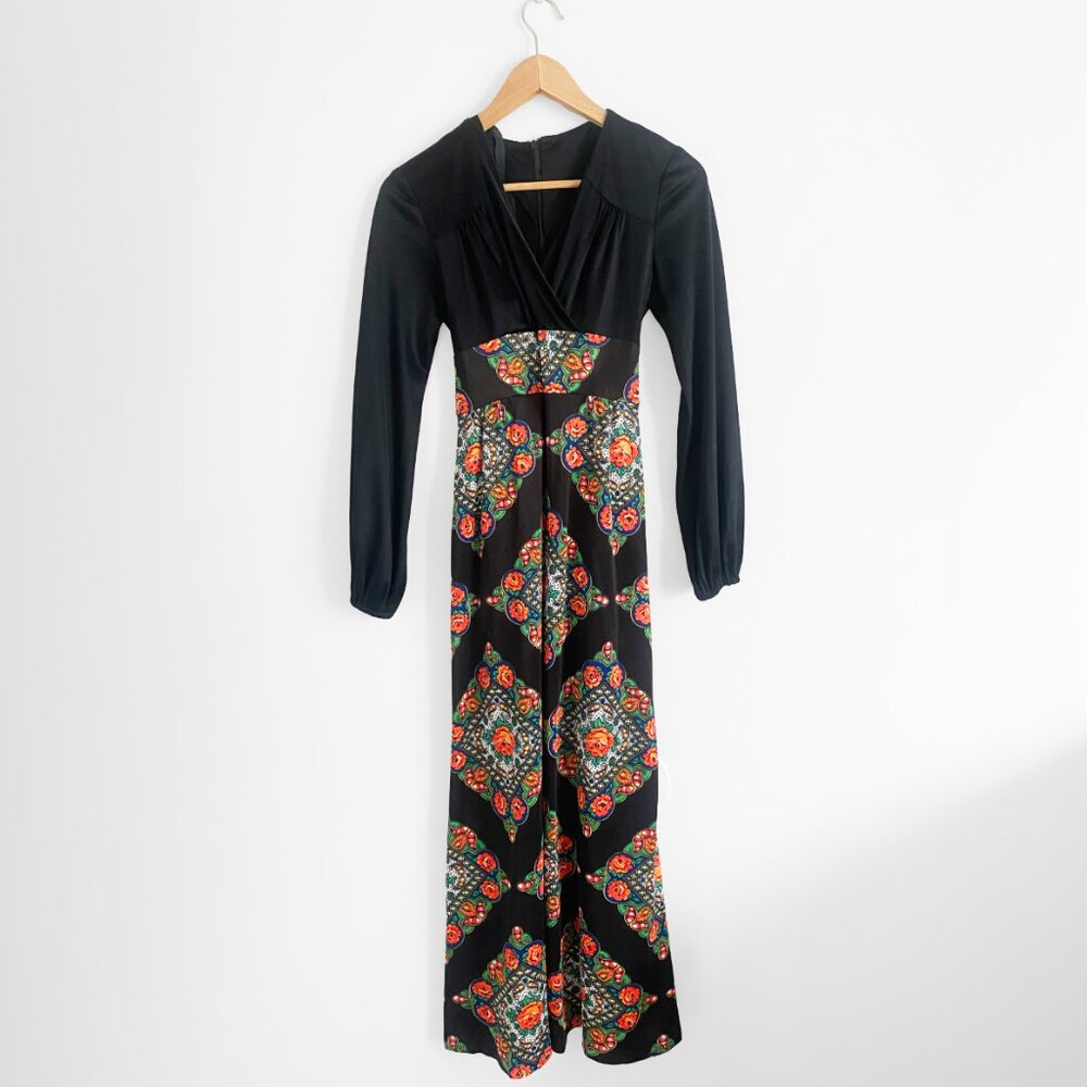 Vintage lightweight rose medallion long-sleeve dress with empire waist
